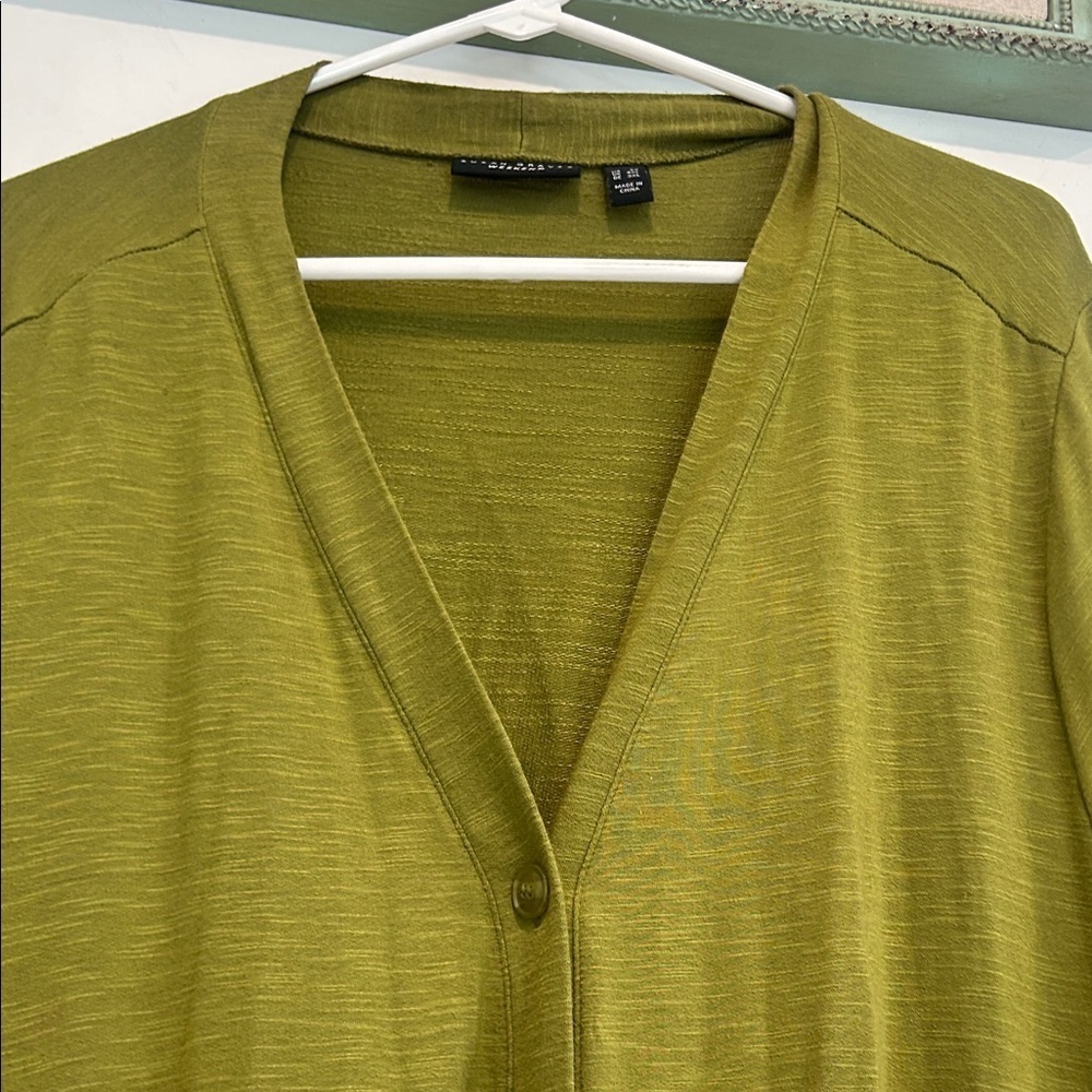 Susan Graver moss Green soft v neck button down short sleeve Cardigan 3X women’s - Picture 5 of 7